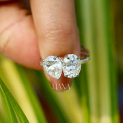 Toi et Moi Lab Grown Diamond Engagement Ring  3.75 CTW Oval & Pear Cut Two Stone Ring  Solid Gold Handmade