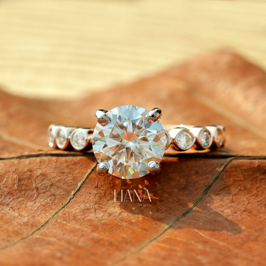 2.25 CTW Lab Grown Diamond Engagement Ring Classic Round Cut Side Stone Ring in Solid Gold Wedding Anniversary Promise Ring IGI Certified