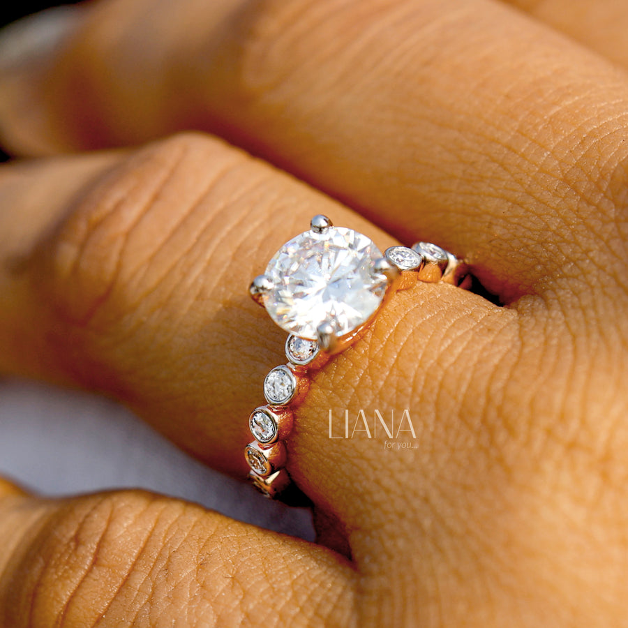 2.25 CTW Lab Grown Diamond Engagement Ring Classic Round Cut Side Stone Ring in Solid Gold Wedding Anniversary Promise Ring IGI Certified