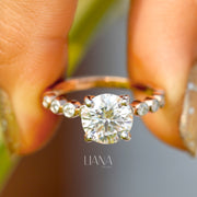 2.25 CTW Lab Grown Diamond Engagement Ring Classic Round Cut Side Stone Ring in Solid Gold Wedding Anniversary Promise Ring IGI Certified