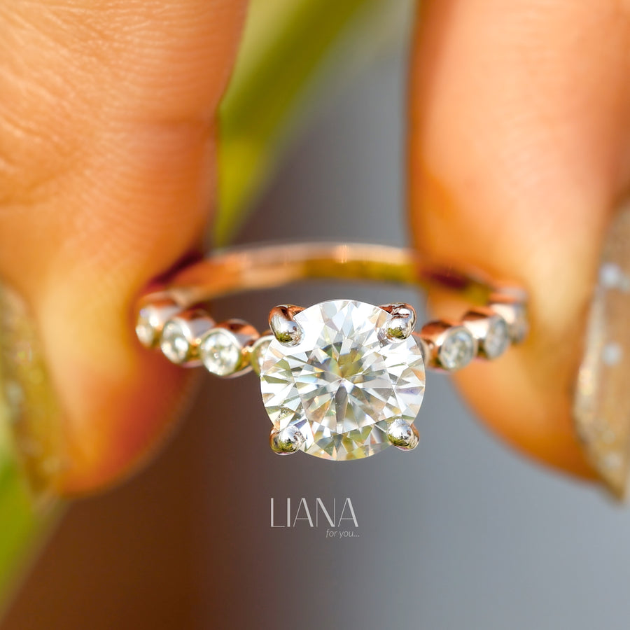 2.25 CTW Lab Grown Diamond Engagement Ring Classic Round Cut Side Stone Ring in Solid Gold Wedding Anniversary Promise Ring IGI Certified