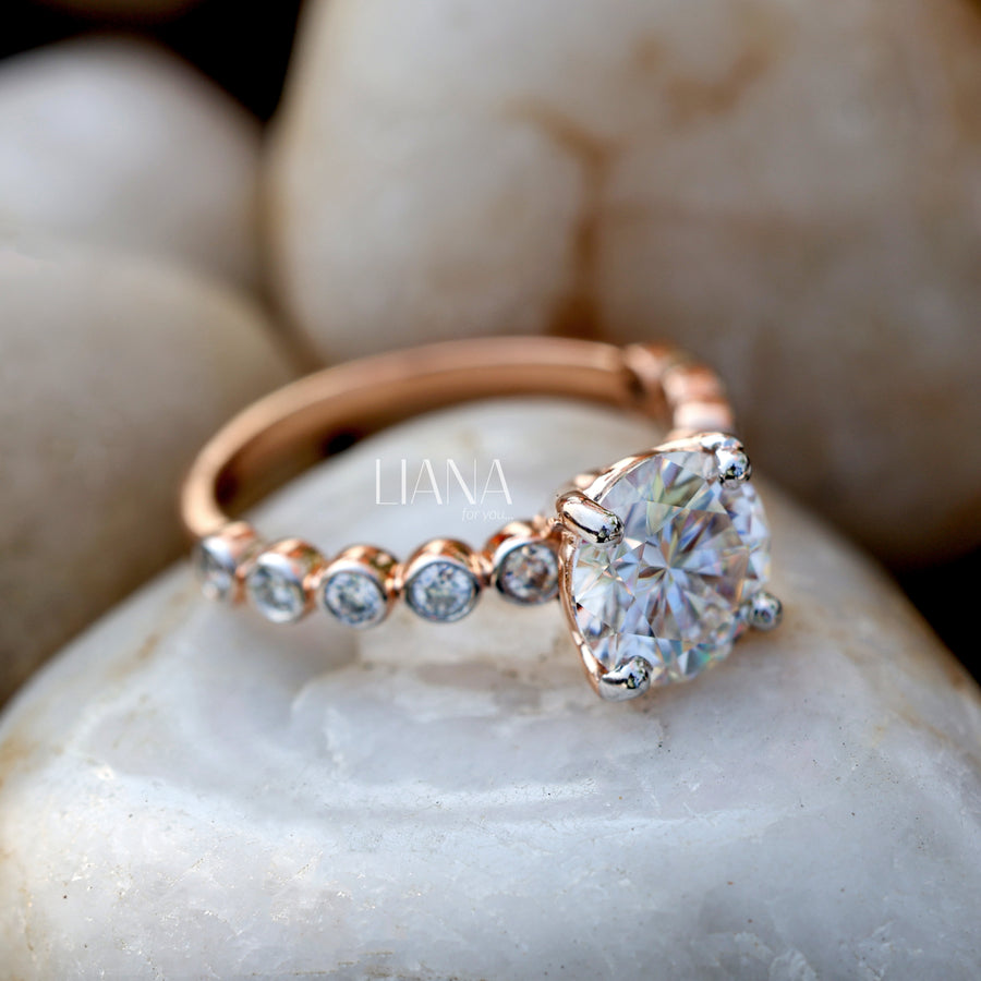 2.25 CTW Lab Grown Diamond Engagement Ring Classic Round Cut Side Stone Ring in Solid Gold Wedding Anniversary Promise Ring IGI Certified