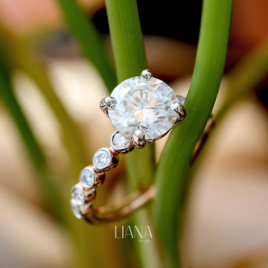 2.25 CTW Lab Grown Diamond Engagement Ring Classic Round Cut Side Stone Ring in Solid Gold Wedding Anniversary Promise Ring IGI Certified