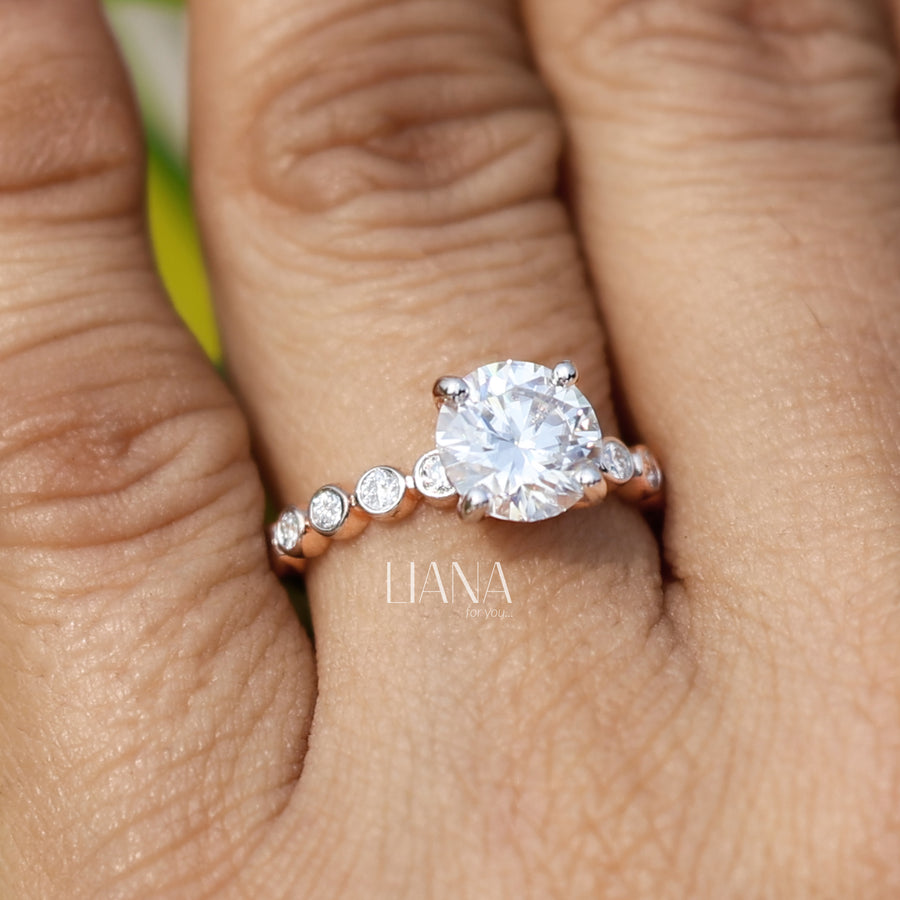 2.25 CTW Lab Grown Diamond Engagement Ring Classic Round Cut Side Stone Ring in Solid Gold Wedding Anniversary Promise Ring IGI Certified