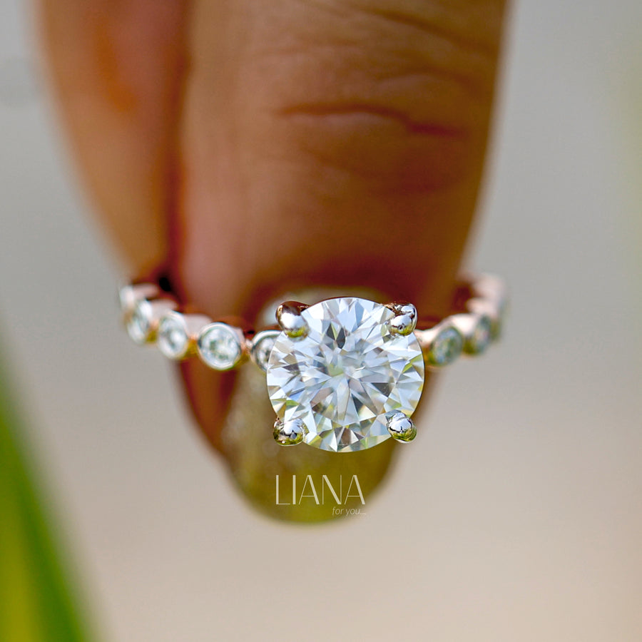 2.25 CTW Lab Grown Diamond Engagement Ring Classic Round Cut Side Stone Ring in Solid Gold Wedding Anniversary Promise Ring IGI Certified