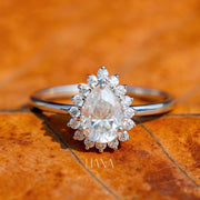 Pear Cut Lab Grown Diamond Halo Engagement Ring 0.91 CTW Solid Gold Handmade Ring Proposal Ring Anniversary Ring