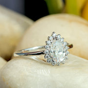 Pear Cut Lab Grown Diamond Halo Engagement Ring 0.91 CTW Solid Gold Handmade Ring Proposal Ring Anniversary Ring