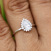 Pear Cut Lab Grown Diamond Halo Engagement Ring 0.91 CTW Solid Gold Handmade Ring Proposal Ring Anniversary Ring