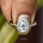 Pear Cut Lab Grown Diamond Halo Engagement Ring 0.91 CTW Solid Gold Handmade Ring Proposal Ring Anniversary Ring