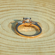Lab Grown Diamond Three Stone Engagement Ring  Round Cut with Baguette Side Stones  Solid Gold Handmade Ring