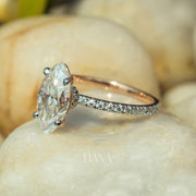 Antique Style Marquise Lab Grown Diamond Ring, Hidden Halo Engagement Ring, Pavé Diamond Wedding Ring, Anniversary Gift Ring for Women