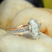 Antique Style Marquise Lab Grown Diamond Ring, Hidden Halo Engagement Ring, Pavé Diamond Wedding Ring, Anniversary Gift Ring for Women