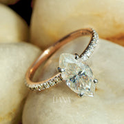 Antique Style Marquise Lab Grown Diamond Ring, Hidden Halo Engagement Ring, Pavé Diamond Wedding Ring, Anniversary Gift Ring for Women