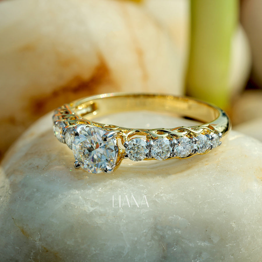 Round Brilliant Lab Grown Diamond Engagement Ring with a Graduated Diamond Band 1.14 CTW Wedding Ring Anniversary Ring Proposal Ring