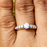 Round Brilliant Lab Grown Diamond Engagement Ring with a Graduated Diamond Band 1.14 CTW Wedding Ring Anniversary Ring Proposal Ring