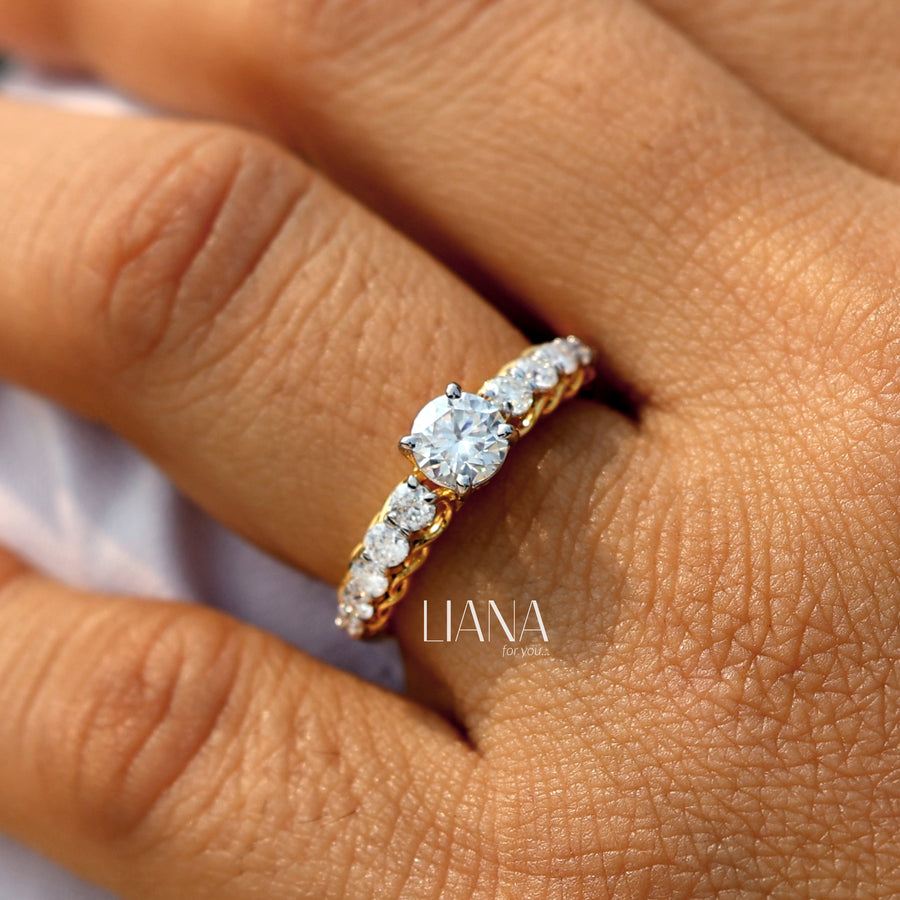 Round Brilliant Lab Grown Diamond Engagement Ring with a Graduated Diamond Band 1.14 CTW Wedding Ring Anniversary Ring Proposal Ring