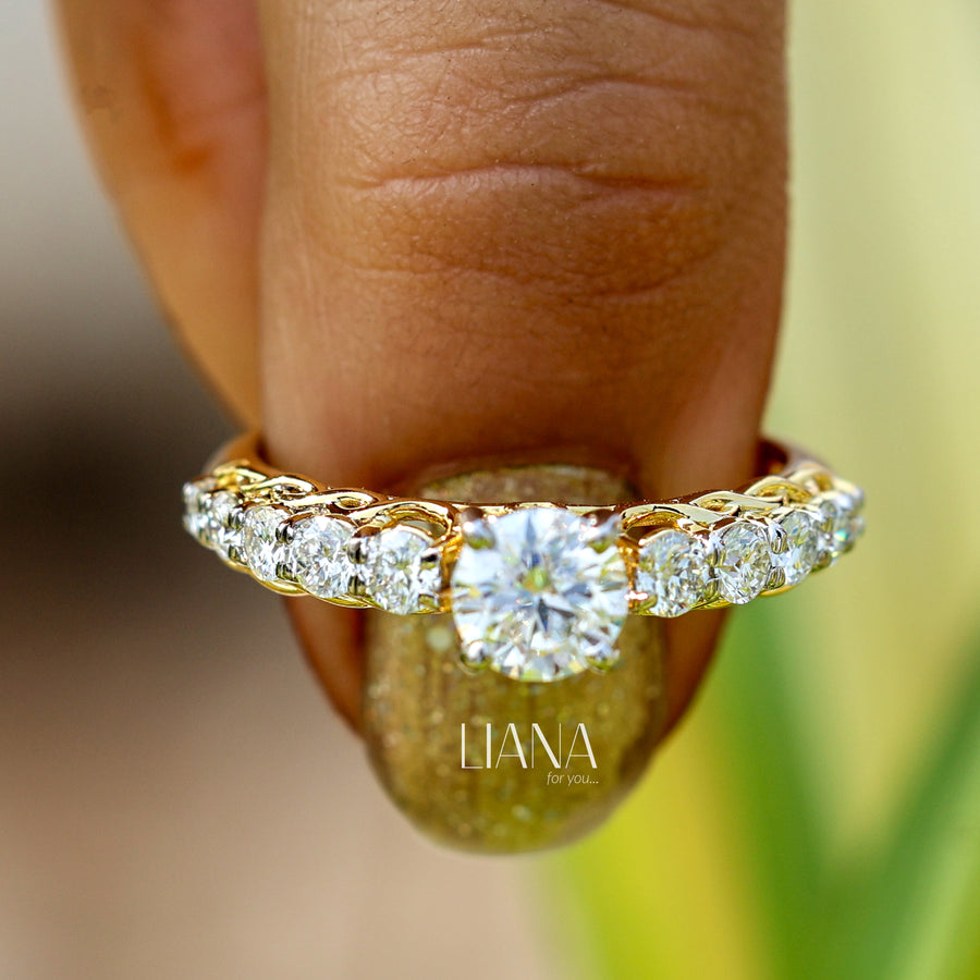 Round Brilliant Lab Grown Diamond Engagement Ring with a Graduated Diamond Band 1.14 CTW Wedding Ring Anniversary Ring Proposal Ring