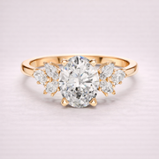 Oval Cut Lab Grown Diamond Ring 1.30 CT with Marquise Accents | Solid Gold Engagement Ring Liana Jewels
