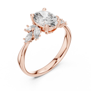 Oval Cut Lab Grown Diamond Ring 1.30 CT with Marquise Accents | Solid Gold Engagement Ring Liana Jewels