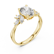 Oval Cut Lab Grown Diamond Ring 1.30 CT with Marquise Accents | Solid Gold Engagement Ring Liana Jewels