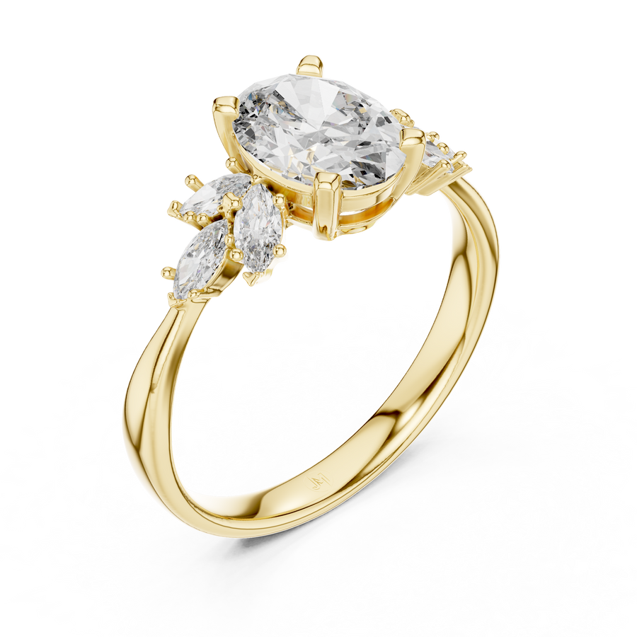 Oval Cut Lab Grown Diamond Ring 1.30 CT with Marquise Accents | Solid Gold Engagement Ring Liana Jewels