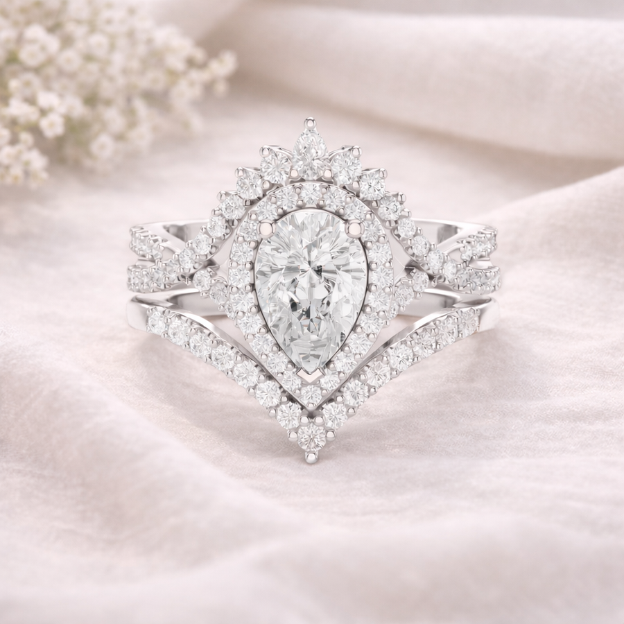 Women's Wedding Gift Pear Cut Lab Grown Diamond Halo Ring – 2.12 CT |  IGI Certified Liana Jewels