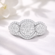 Classic Lab-Grown Diamond Halo Three-Stone Ring in Solid Gold – 1.088 CT TW, IGI Certified