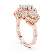 Classic Lab-Grown Diamond Halo Three-Stone Ring in Solid Gold – 1.088 CT TW, IGI Certified