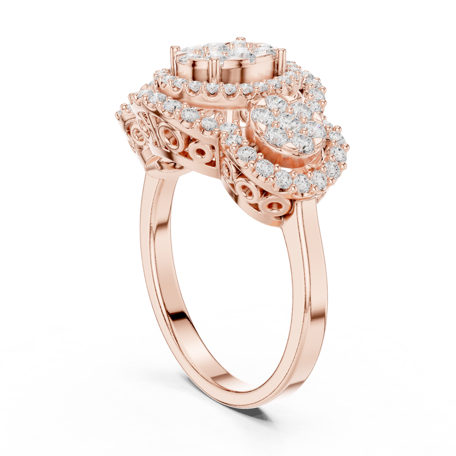 Classic Lab-Grown Diamond Halo Three-Stone Ring in Solid Gold – 1.088 CT TW, IGI Certified