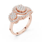 Classic Lab-Grown Diamond Halo Three-Stone Ring in Solid Gold – 1.088 CT TW, IGI Certified