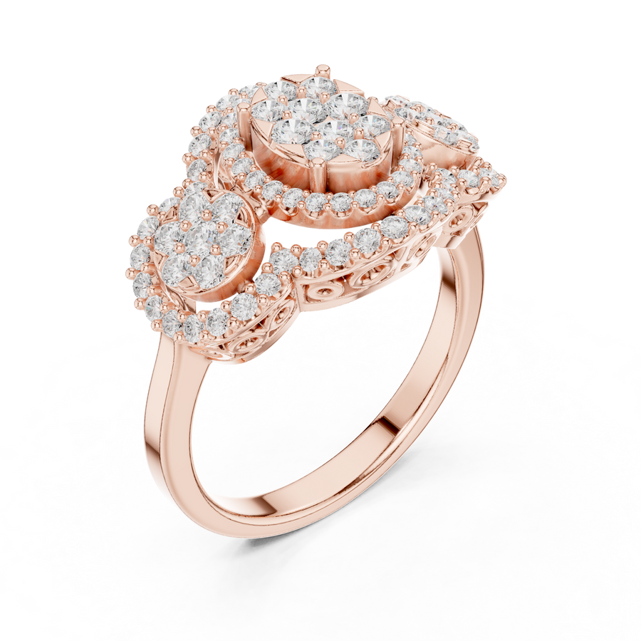 Classic Lab-Grown Diamond Halo Three-Stone Ring in Solid Gold – 1.088 CT TW, IGI Certified