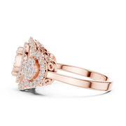 Classic Lab-Grown Diamond Halo Three-Stone Ring in Solid Gold – 1.088 CT TW, IGI Certified