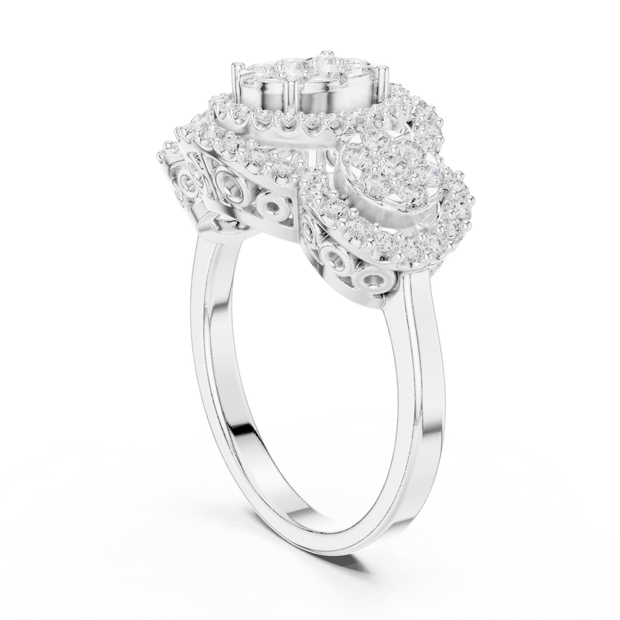 Classic Lab-Grown Diamond Halo Three-Stone Ring in Solid Gold – 1.088 CT TW, IGI Certified