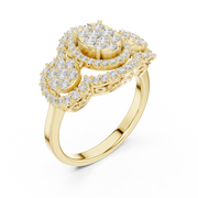 Classic Lab-Grown Diamond Halo Three-Stone Ring in Solid Gold – 1.088 CT TW, IGI Certified