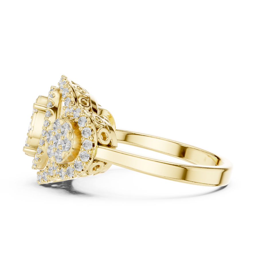 Classic Lab-Grown Diamond Halo Three-Stone Ring in Solid Gold – 1.088 CT TW, IGI Certified