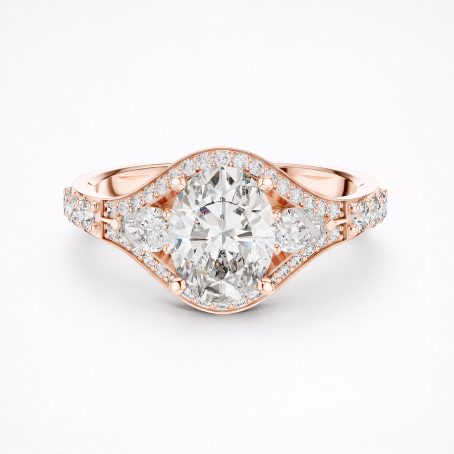 1.99 CT Oval Lab Grown Diamond Ring with Pear & Round Side Stones | Engagement Ring Liana Jewels