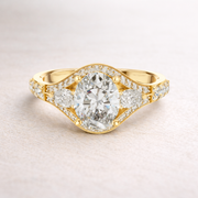 1.99 CT Oval Lab Grown Diamond Ring with Pear & Round Side Stones | Engagement Ring Liana Jewels