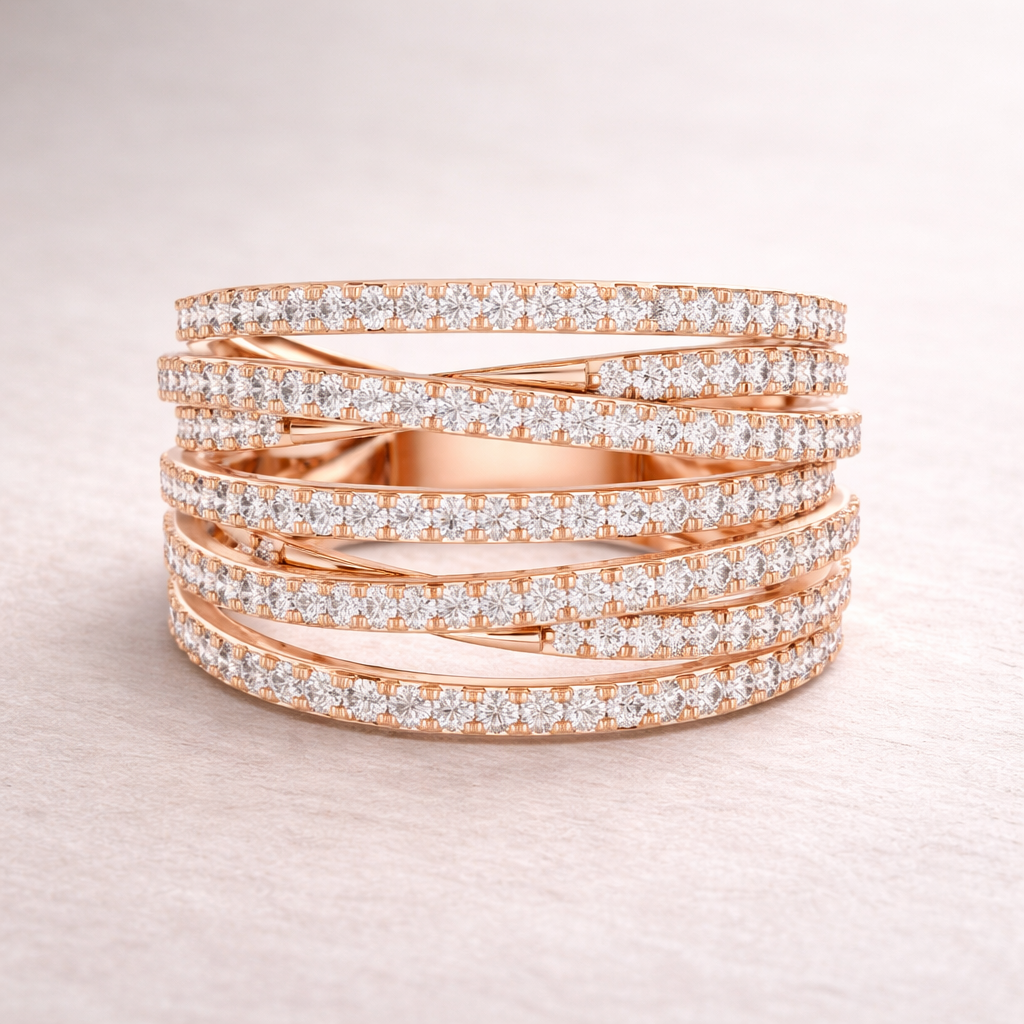 Women's Wedding Gift  1.15 CT Round Lab Grown Diamond Multi-Row Crossover Ring | Modern Statement Liana Jewels