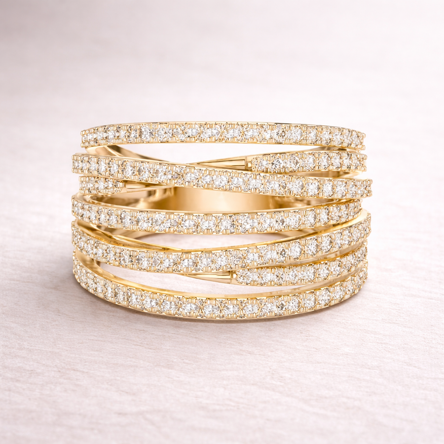 Women's Wedding Gift  1.15 CT Round Lab Grown Diamond Multi-Row Crossover Ring | Modern Statement Liana Jewels