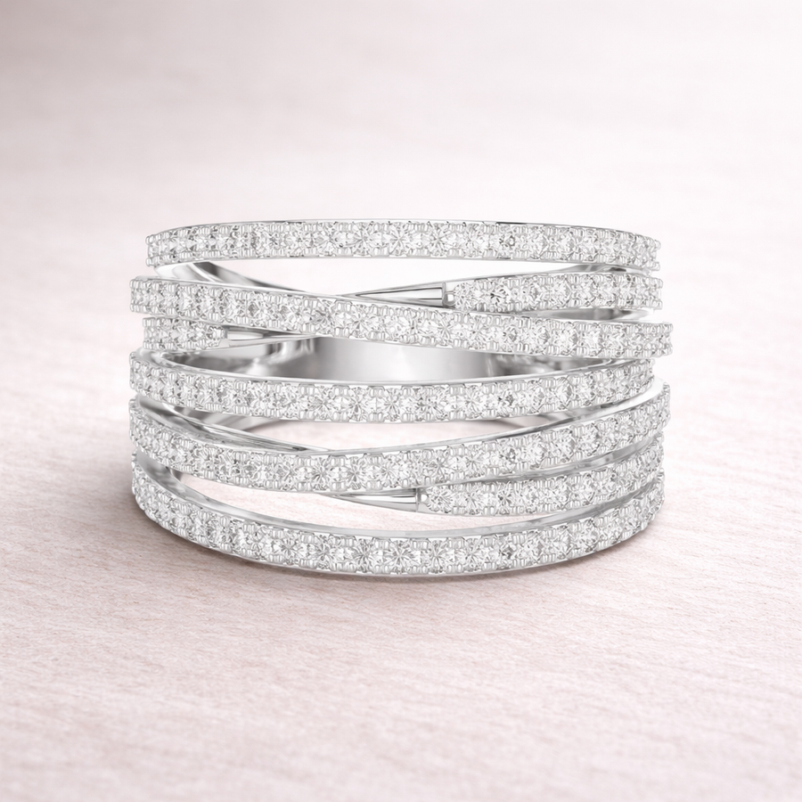 Women's Wedding Gift  1.15 CT Round Lab Grown Diamond Multi-Row Crossover Ring | Modern Statement Liana Jewels