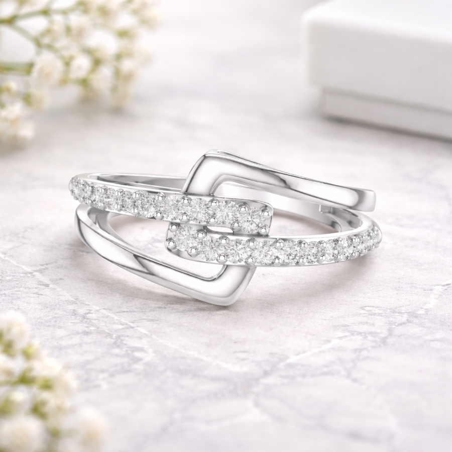 Women's Wedding Gift 0.68 CT Round Lab Grown Diamond Crossover Ring Liana Jewels