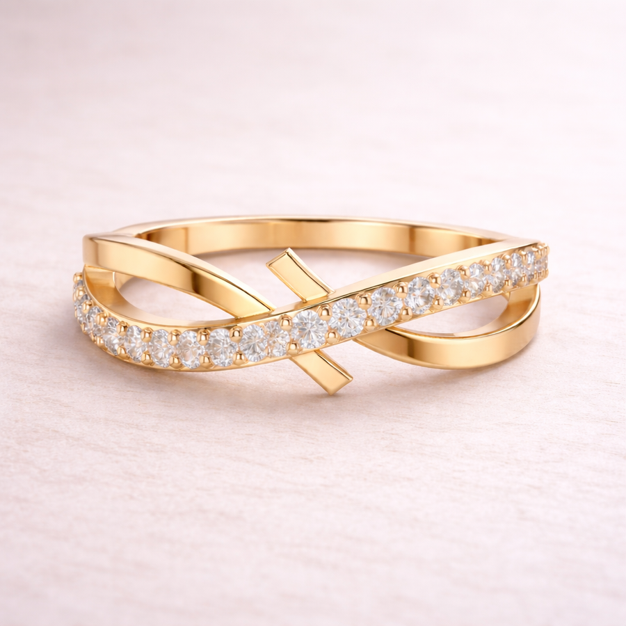 0.23 CT Round Lab Grown Diamond Crossover Ring | Minimalist Open Design Liana Jewels