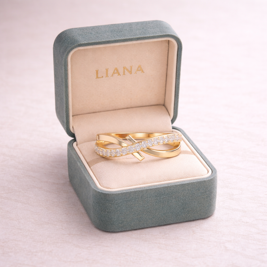 0.23 CT Round Lab Grown Diamond Crossover Ring | Minimalist Open Design Liana Jewels