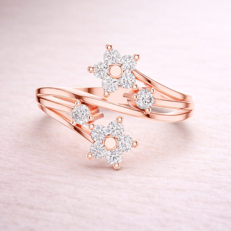 0.38 CT IGI Certified Round Lab Grown Diamond Floral Bypass Ring | Elegant Open Design Liana Jewels