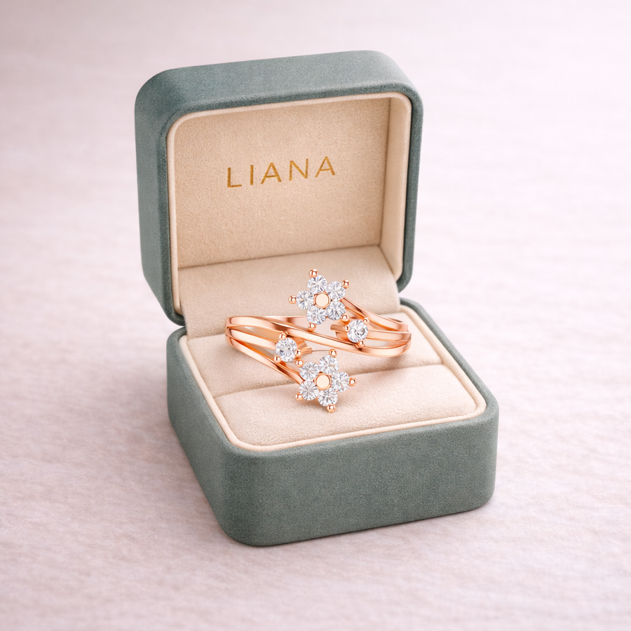 0.38 CT IGI Certified Round Lab Grown Diamond Floral Bypass Ring | Elegant Open Design Liana Jewels