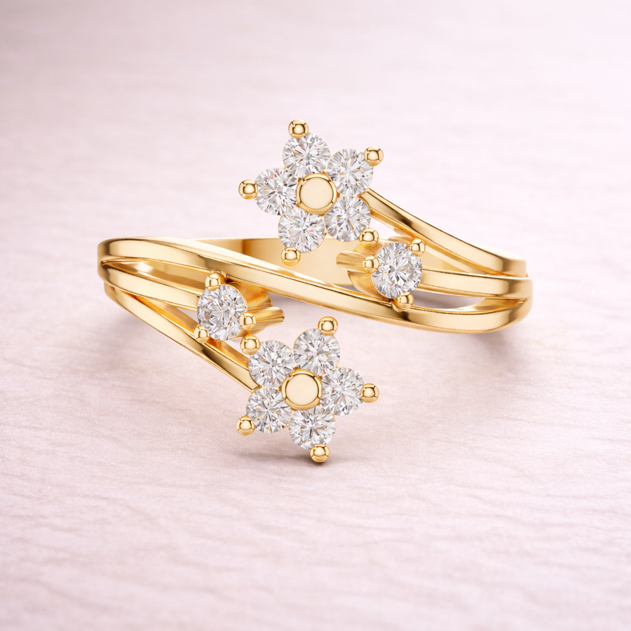 0.38 CT IGI Certified Round Lab Grown Diamond Floral Bypass Ring | Elegant Open Design Liana Jewels