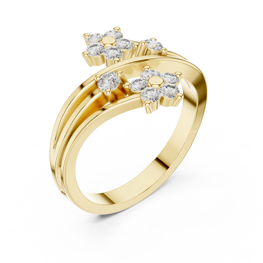 0.38 CT IGI Certified Round Lab Grown Diamond Floral Bypass Ring | Elegant Open Design Liana Jewels