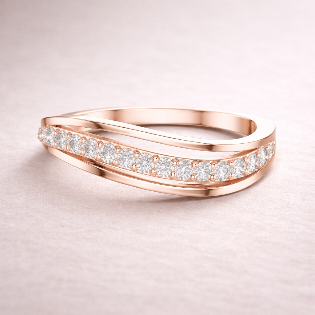 Round Lab Grown Diamond Crossover Ring in 14K/18K Rose Gold – 0.21 CT IGI Certified Liana Jewels