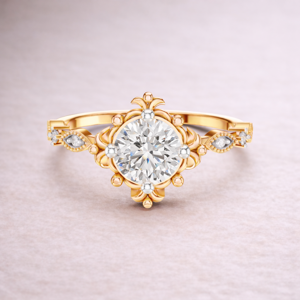 Round Lab Grown Diamond Floral Engagement Ring – 1.04 CT | IGI Certified Liana Jewels
