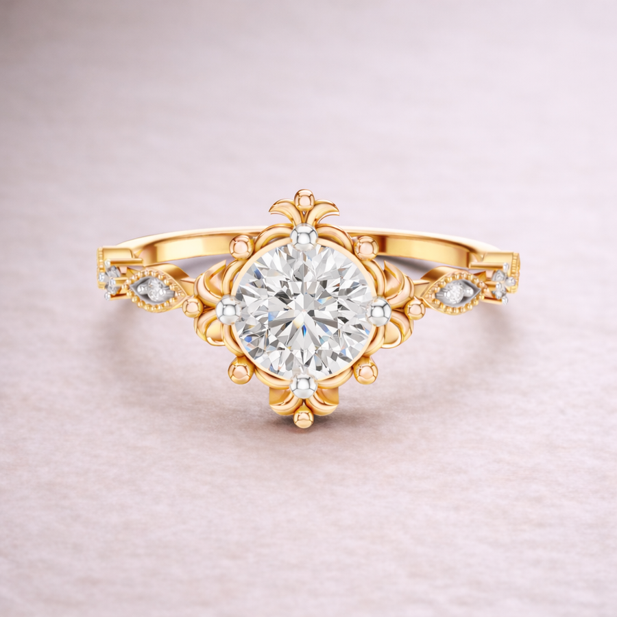 Round Lab Grown Diamond Floral Engagement Ring – 1.04 CT | IGI Certified Liana Jewels